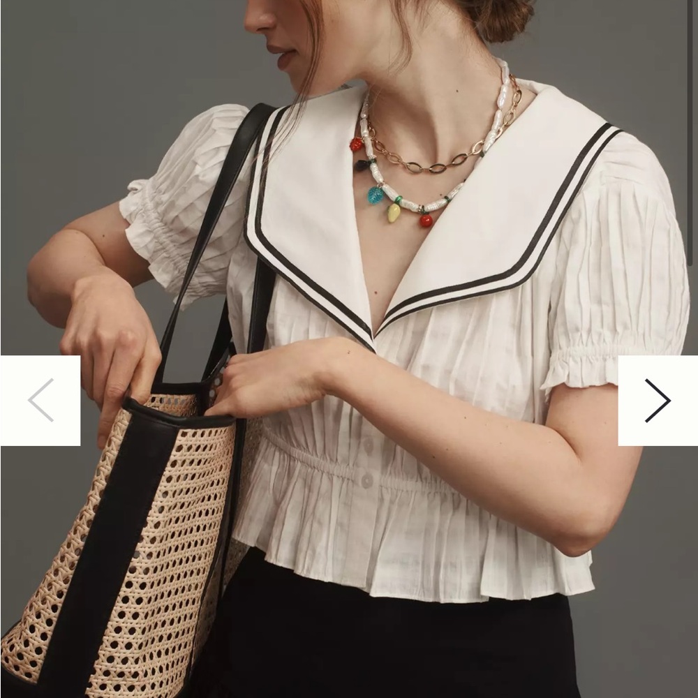 Anthropologie Cream Sailor Collar Cropped Blouse